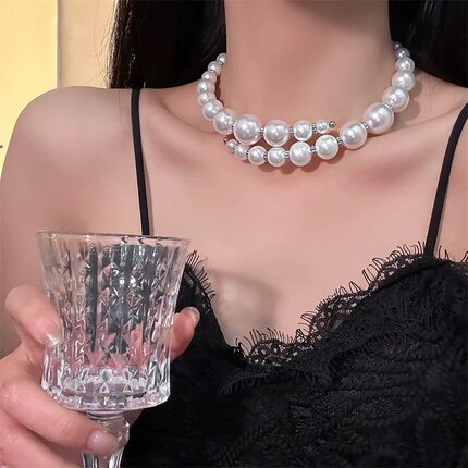 不规则交叉珍珠项链女轻奢高级感独特项圈锁骨链2025新款秋冬配饰