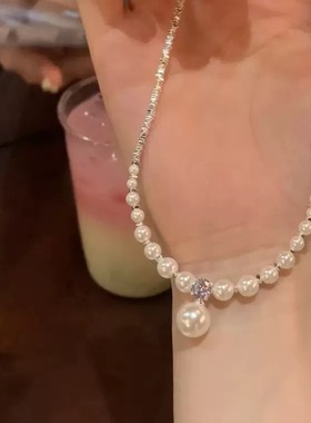 碎银子珍珠吊坠项链女轻奢气质小众高级感颈链设计感锁骨链配饰品