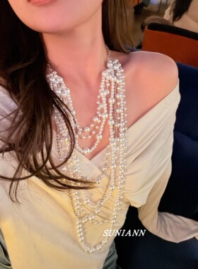 宫廷风多层串珠项链时尚夸张毛衣链气质高级感项饰女