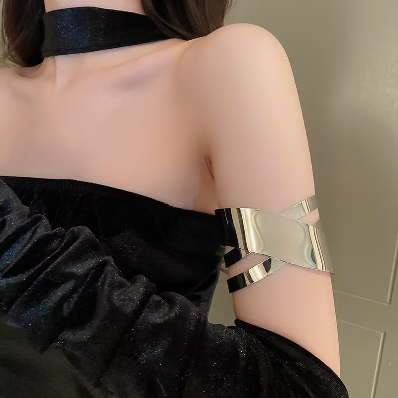 夸张夜店手镯时尚夸张金属可调节开口手臂镯 宽边朋克设计感手饰