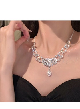 红果短剧同款项链女小众设计颈链高级感轻奢水钻锁骨链礼服配饰