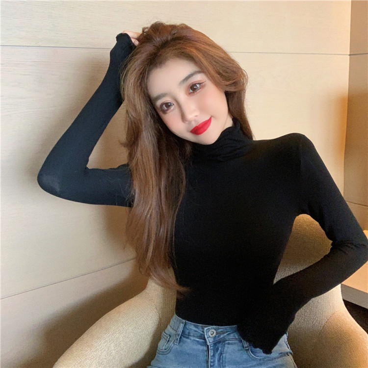 Women's autumn and winter knitting with nylon bottoming shirt, women's versatile, super fairy style small shirt long sleeve top T