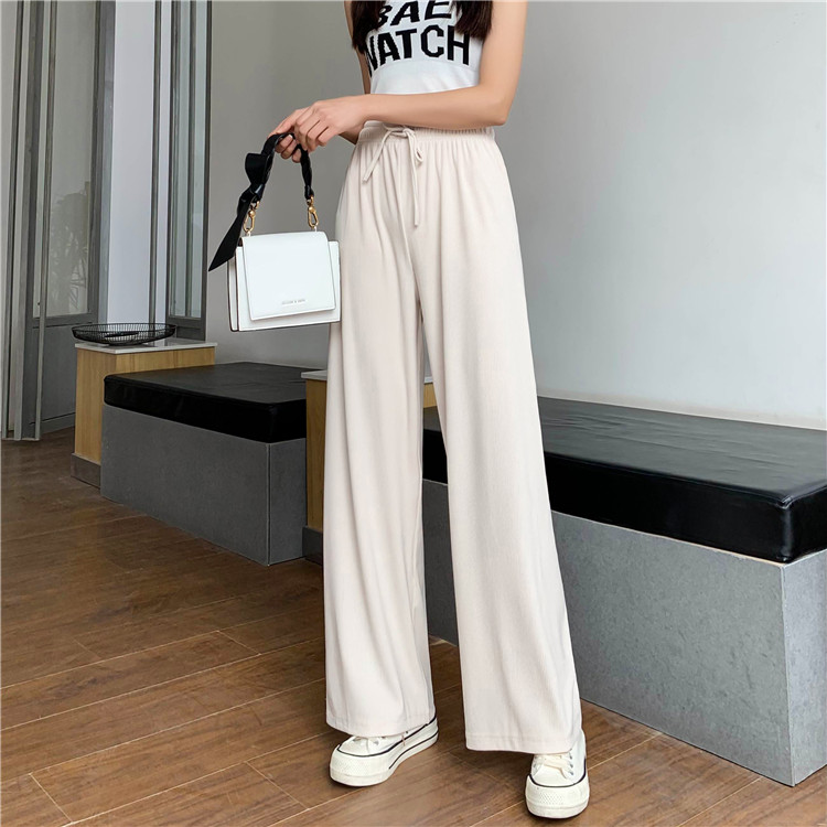 Real shot of spring and summer versatile show thin casual straight tube thin women's high waist pants wide leg pants