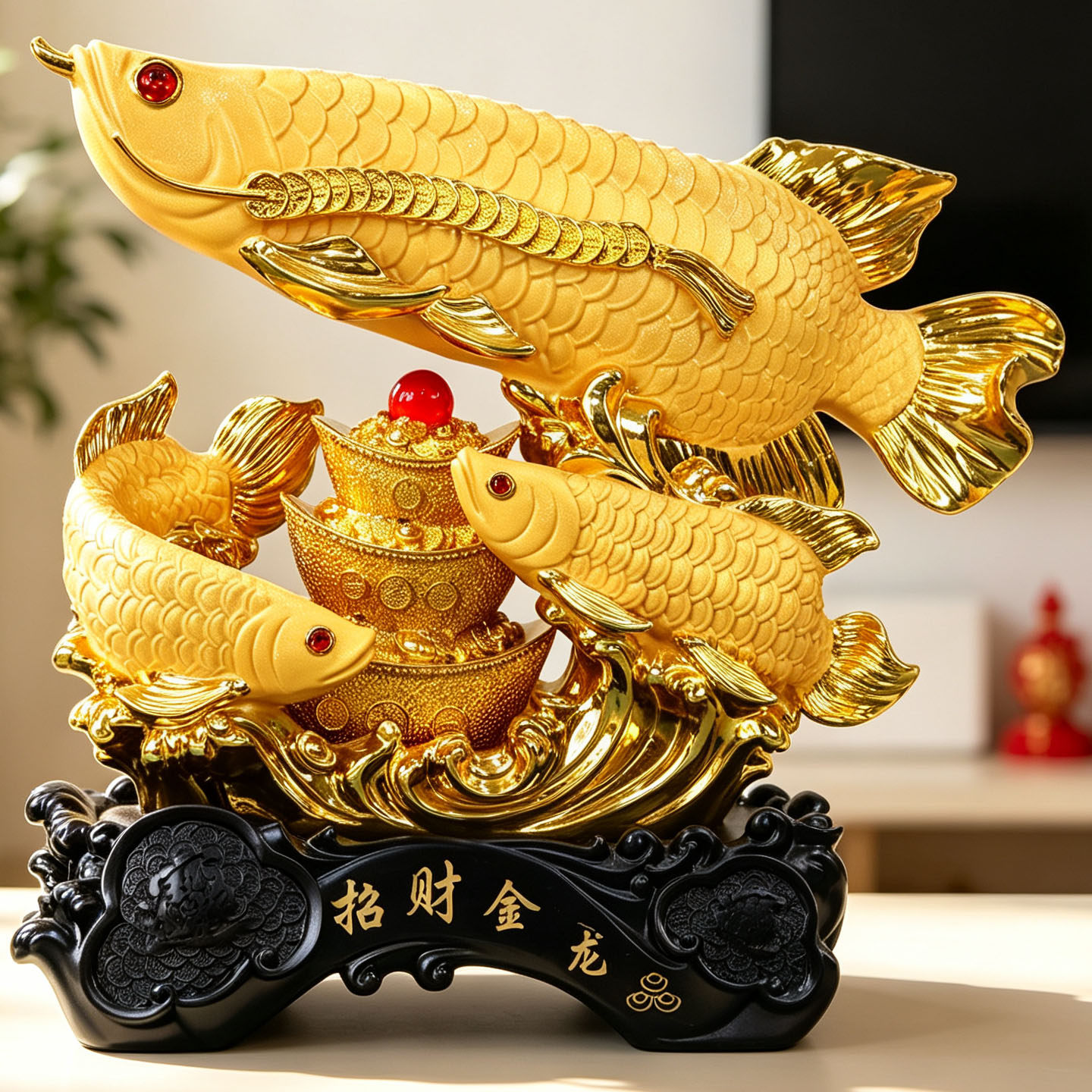 绒沙金金龙鱼招财摆件开业乔迁