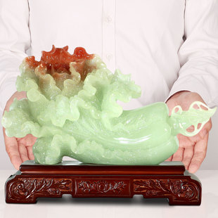 玉石白菜摆件客厅玄关百财聚来客厅高档装 饰品办公室招财开业礼物