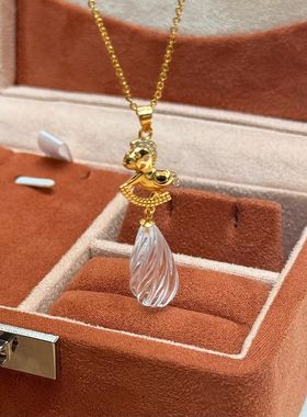 【吊坠】天然超双a高抛钻石白白水晶水滴形扭扭珠配小马银扣头