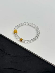 白水晶配 蜜蜡顶珠隔片 配高保色真空镀18k金色