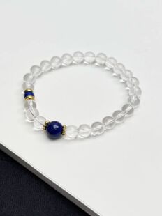 白水晶配 青金石顶珠隔片 配高保色真空镀18k金色配件