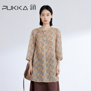 苎麻印花自然清圆领衬衫 轻法式 夏季 蒲PUKKA