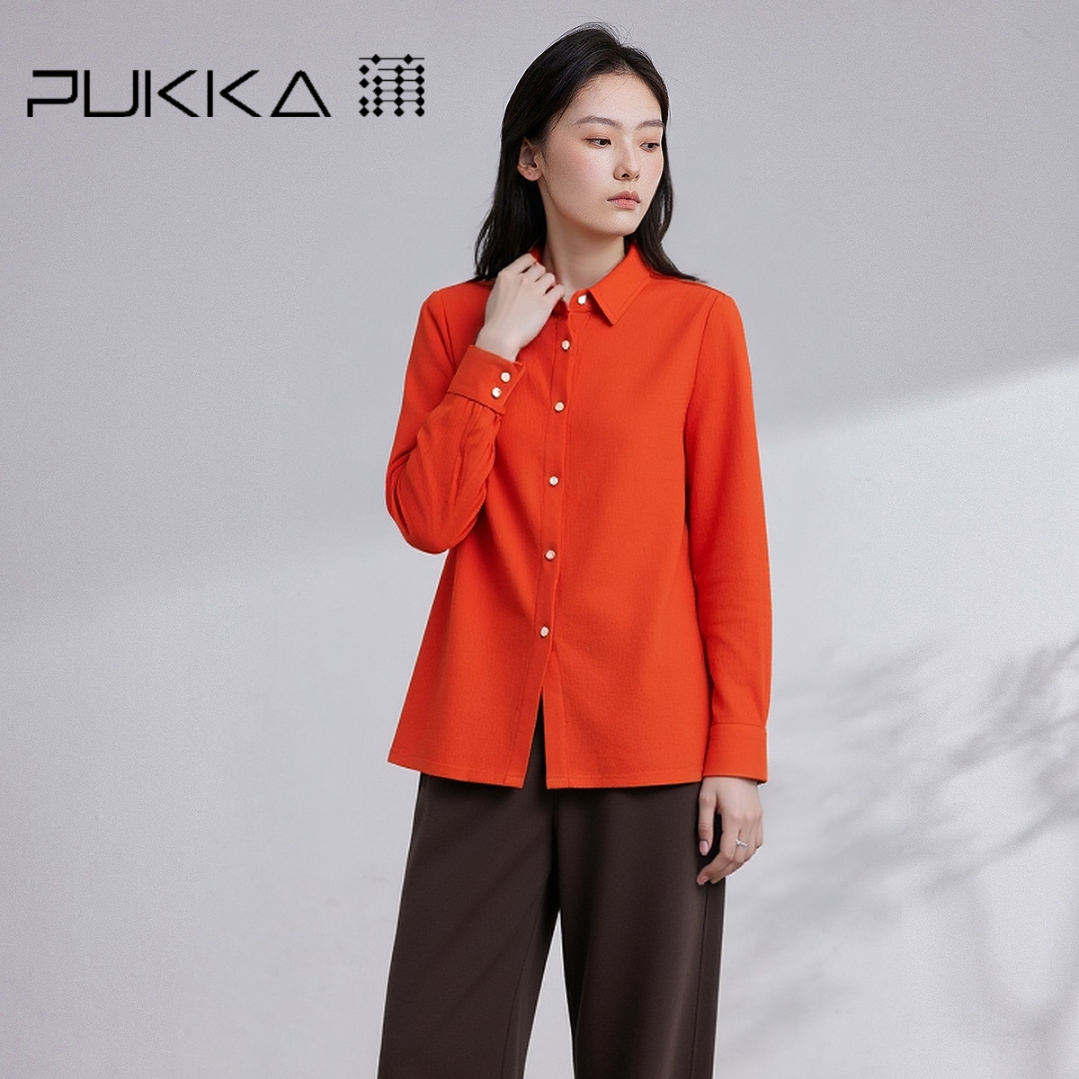 PUKKA 蒲牌翻领衬衫女秋冬2025新款绵羊毛职场休闲百搭上衣