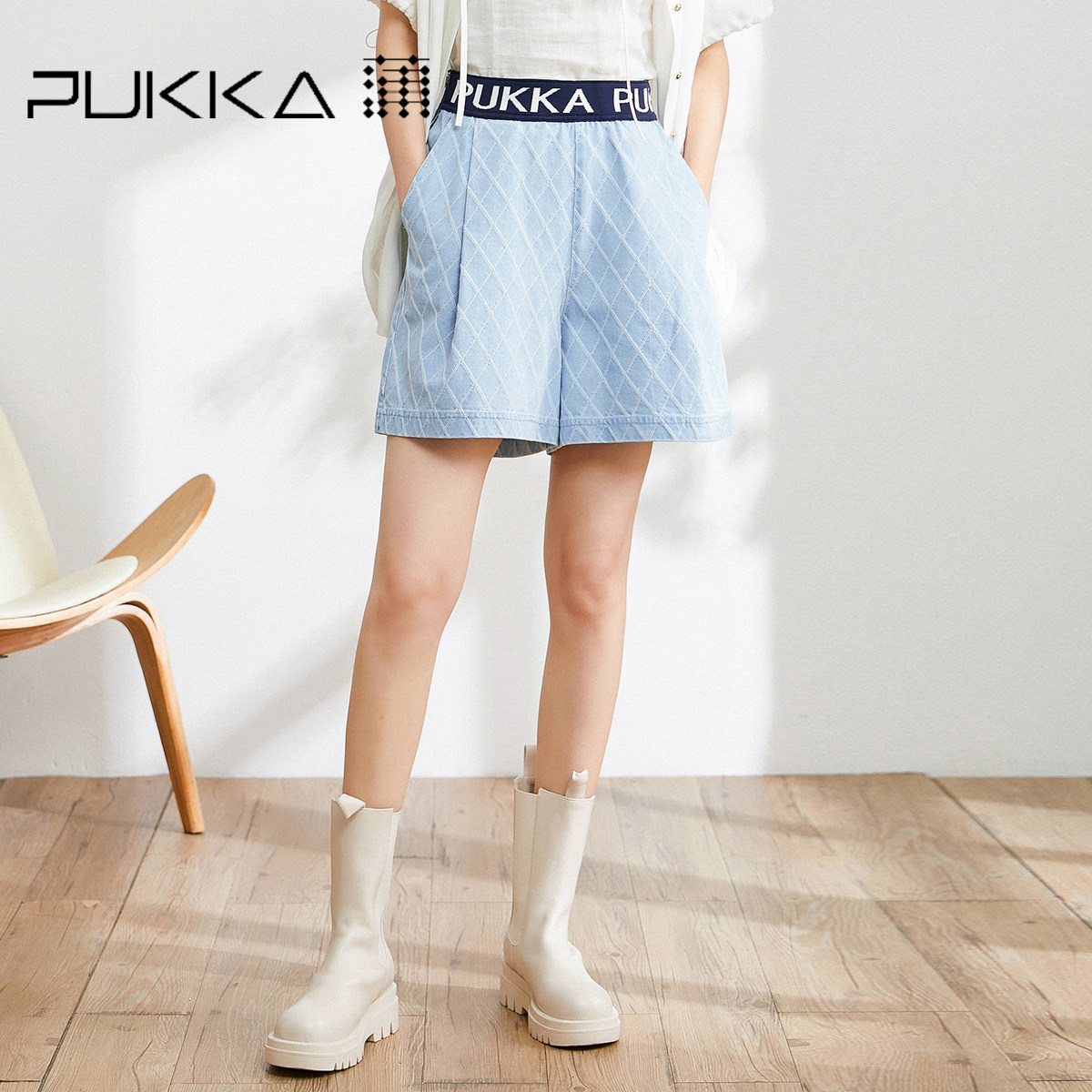 蒲PUKKA 原创设计定制菱形格纹牛仔棉秀场同款复古五分短裤,女装/女士精品,休闲裤,淘宝优惠券,粉丝福利购,淘宝优惠卷