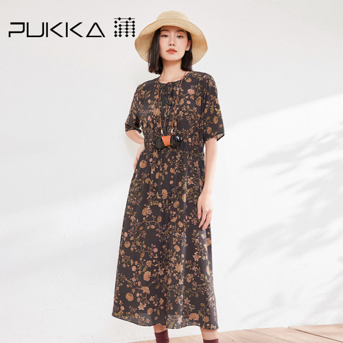 蒲PUKKA复古印花宽松显瘦连衣裙