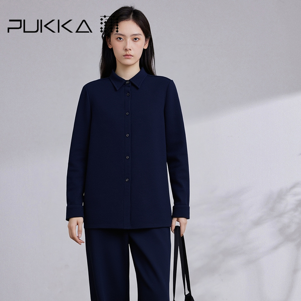 PUKKA 蒲牌翻领衬衫女秋冬2025新款羊毛呢职场休闲百搭上衣
