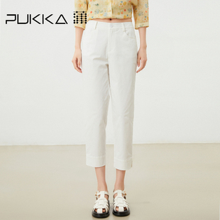 蒲PUKKA 子 原创设计春夏高密织棉混纺显瘦百搭九分小脚裤