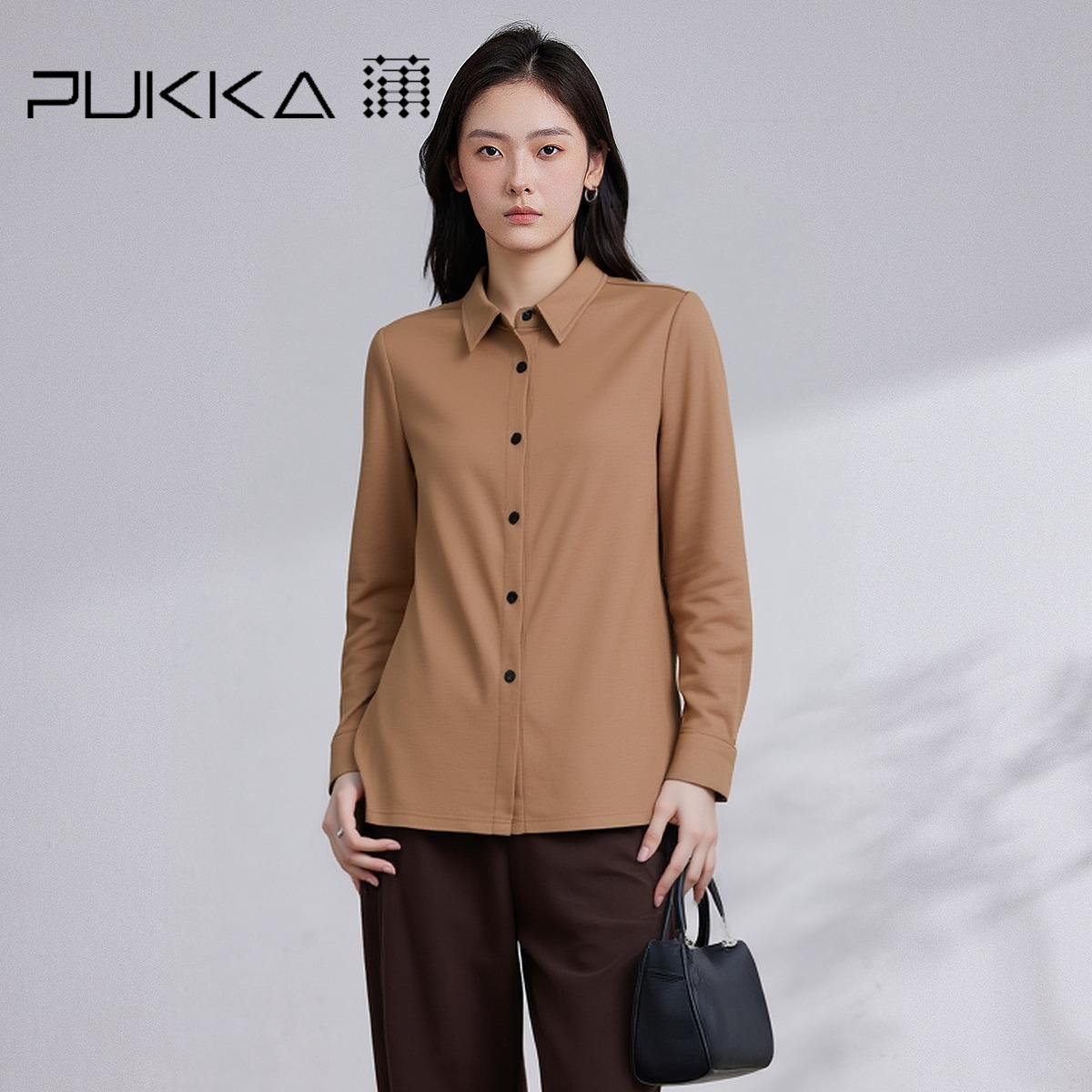PUKKA 蒲牌翻领衬衫女秋冬2025新款绵羊毛职场休闲百搭上衣