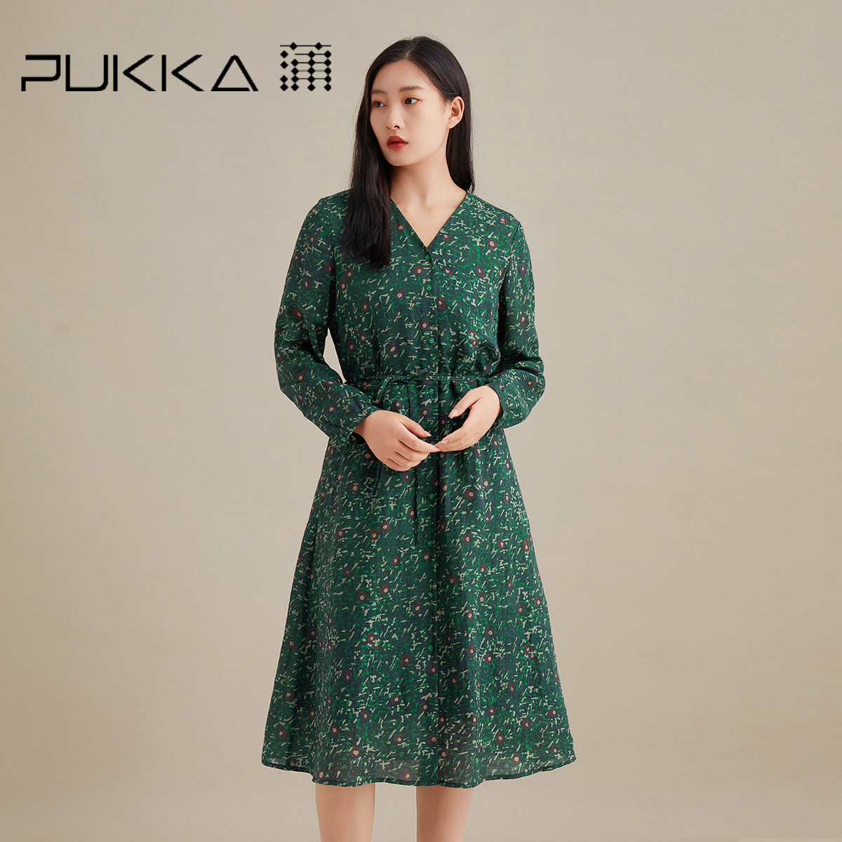 蒲PUKKA 气质显瘦连衣裙女秋装新品宽松休闲苎麻印花裙子,女装/女士精品,连衣裙,淘宝优惠券,粉丝福利购,淘宝优惠卷