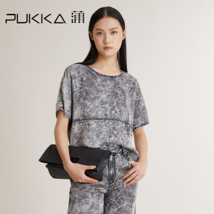 女 上衣宽松休闲圆领套头设计感衬衫 Pukka蒲牌短袖 女夏季