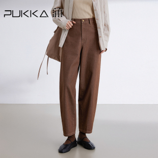 小气球萝卜裤 蒲PUKKA 新款 女春装 美拉德牛仔萝卜裤