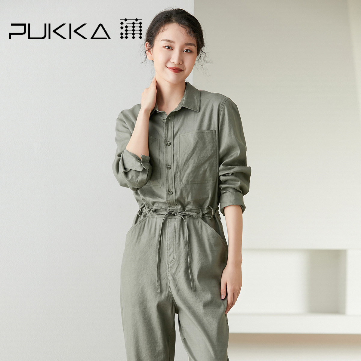 pukka蒲牌女装亚麻连体裤秋装新款设计感时尚连体衣商场同款