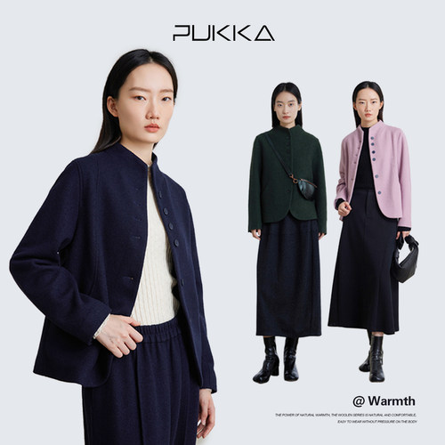 蒲PUKKA短款新中式毛呢外套
