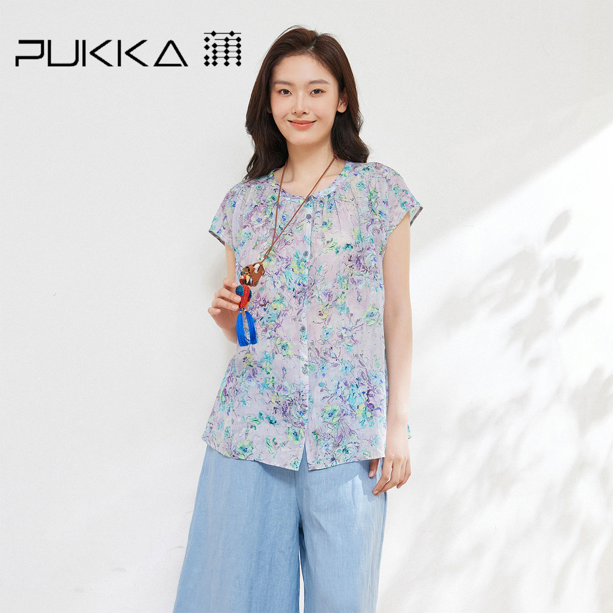 蒲PUKKA 苎麻印花衬衫女2026夏季新品宽松休闲上衣