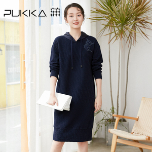 蒲PUKKA原创女装棉质连衣裙春秋装设计感连帽卫衣裙商场同款