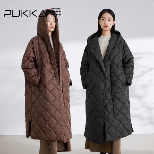 蒲PUKKA长款连帽羽绒服