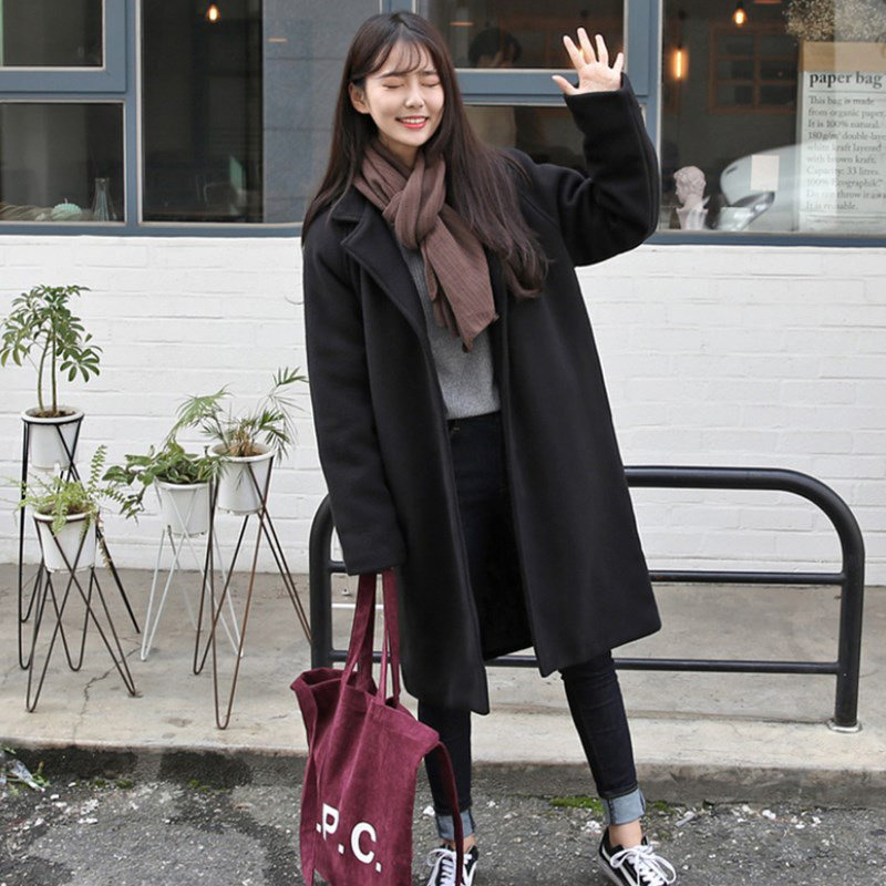 Korean Edition Autumn and winter new pattern cocoon thickening Woolen coat Mid length version Student wear black Overknee Woollen cloth overcoatin the Women's clothing/Boutique , Woolen jacket  category - from Buy2taobao.com to provide professional Taobao agent buy service