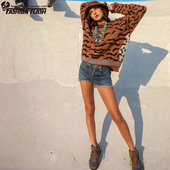 KAPITAL 平田和宏 日系保暖男女款 24AW 虎纹拼接圆领宽松长袖 毛衣