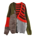 Red Color Block Cardigan