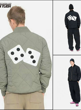 美式高街西海岸复古风秋季新款男女情侣骰子贴布绣棉衣服夹克外套
