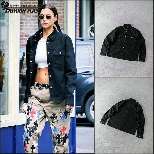 高街CH银扣重磅做旧工装夹克衬衫