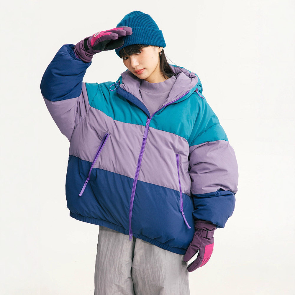 日系冬季可再生羽绒面包服棉服情侣百搭拼色防风防水立领保暖外套