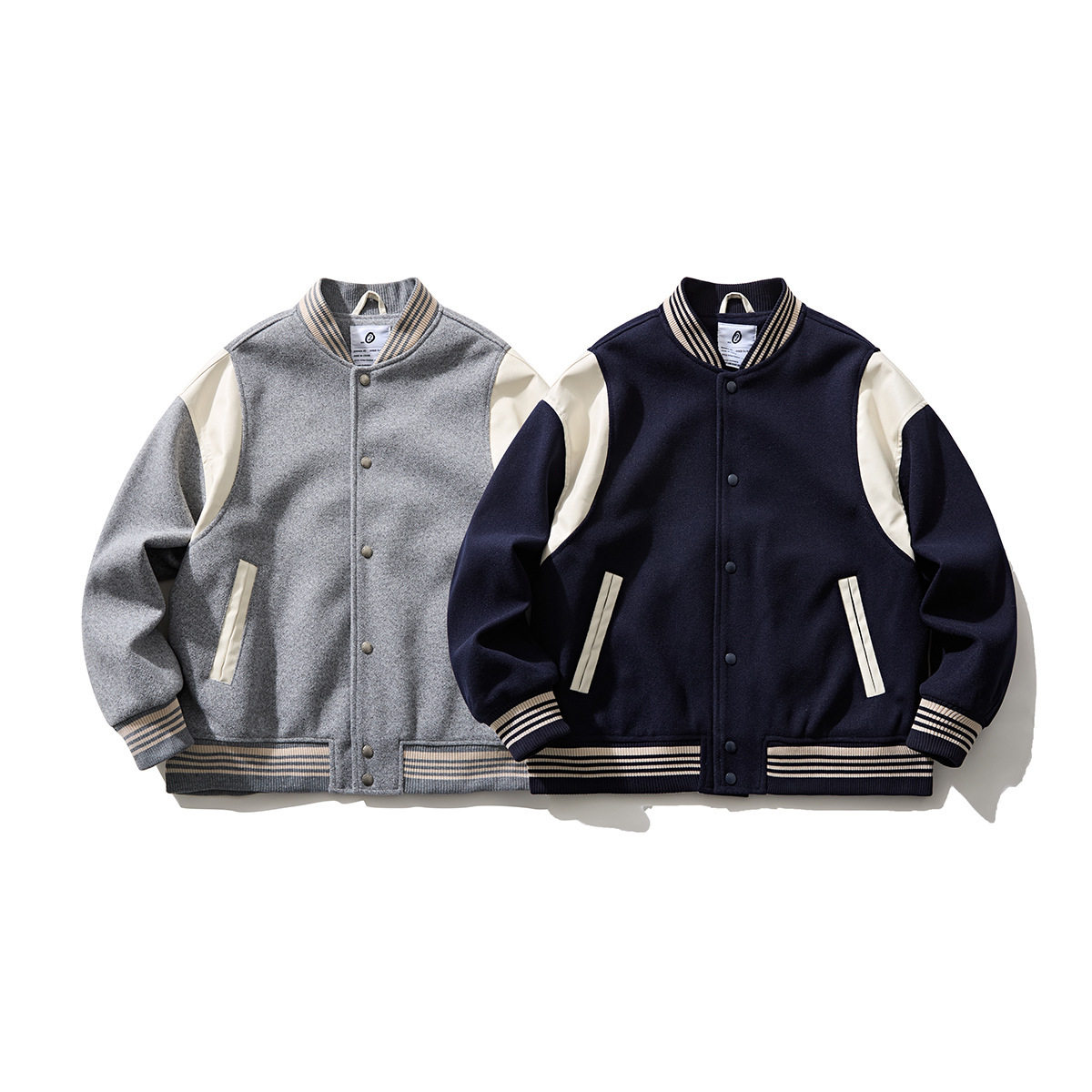 日系复古2026新款PU皮拼接呢料棒球服外套男女同款潮牌工装夹克衫