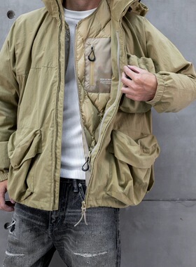 日系户外机能休闲时尚蝙蝠袖连帽外套或无领羽绒服可配套可搭配