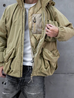 日系户外机能休闲时尚蝙蝠袖连帽外套或无领羽绒服可配套可搭配