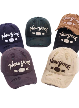 日系Kapital Vintage 复古刺绣New York破洞鸭舌帽情侣做旧宽帽檐