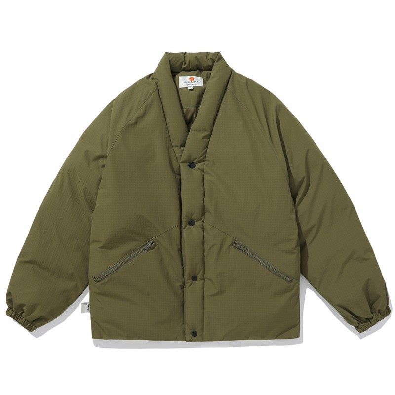 冬季山系户外日系复古工装棉衣外套男女宽松加厚保暖V领道袍棉服