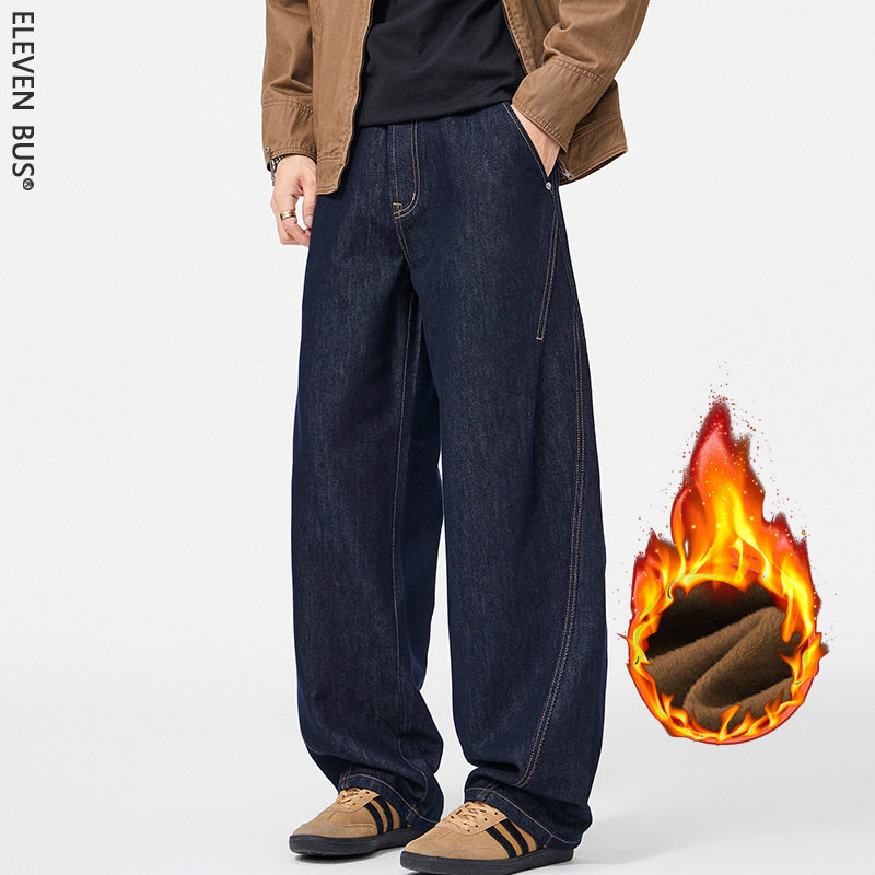 弯刀牛仔裤男冬季新款男士宽松直筒美式休闲复古百搭潮流裤子加绒