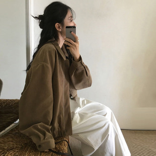 法式复古高级感皮绒短外套女春秋款小众设计感宽松百搭别致上衣潮