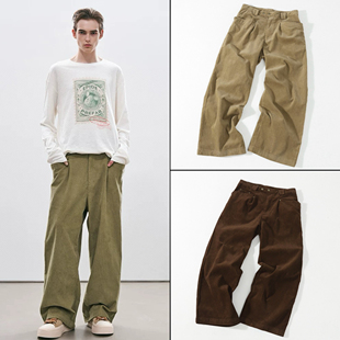 高腰显瘦咖色全棉灯芯绒加厚直筒男女阔腿裤2025秋冬新款休闲长裤