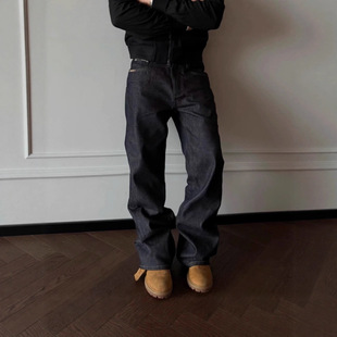 日系复古秋冬13盎司不掉色手缝针显壮直筒原牛宽松垂感加密休闲裤