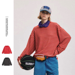 圆领卫衣男女宽松长袖 T恤 Vintage复古条纹上衣打底衫 日系Kapital