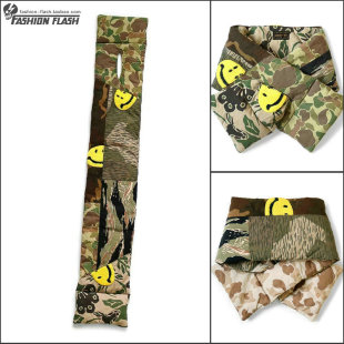 24AW KAPITAL平田和宏纯棉情侣保暖迷彩拼接笑脸刺绣围脖围巾男女