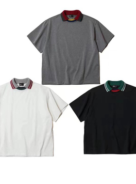 22SS KOLOR 阿部润一 三色日系拼接螺纹领口纯棉宽松圆领短袖T恤