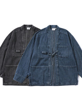 Kapital Vintage日系水洗道袍复古开衫潮牌男女宽松黑色牛仔外套