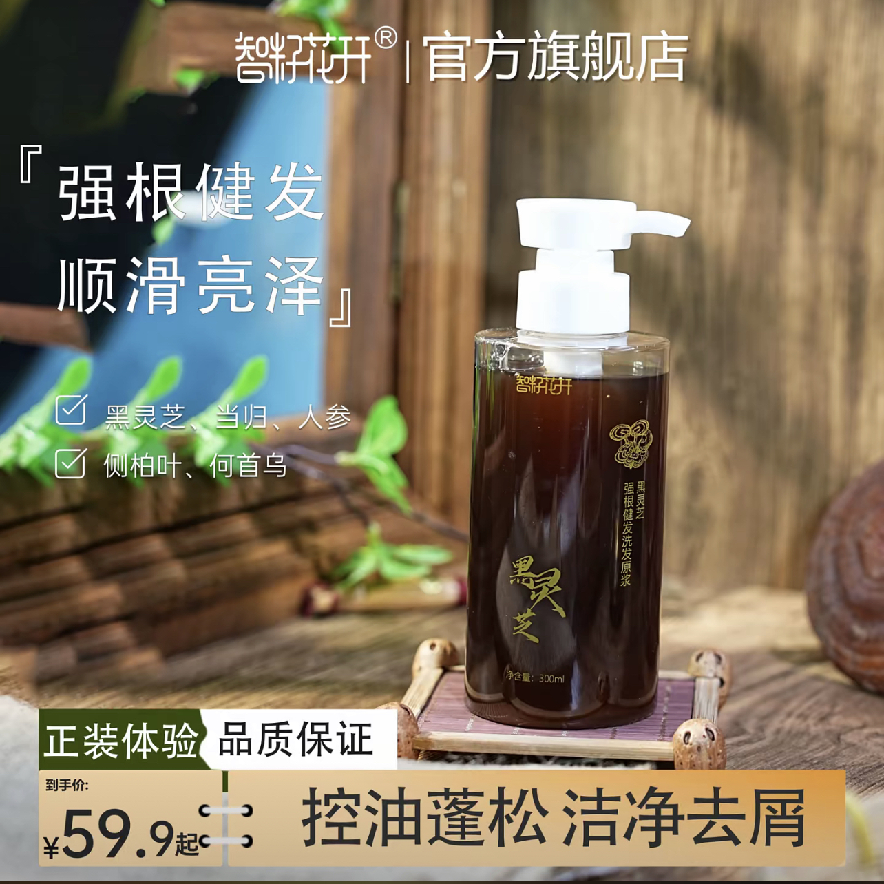 智籽花开黑灵芝强根健发洗发原浆控油蓬松洁净去屑洗发水300ml