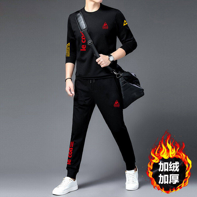 秋冬新款时尚青年加绒运动服套装