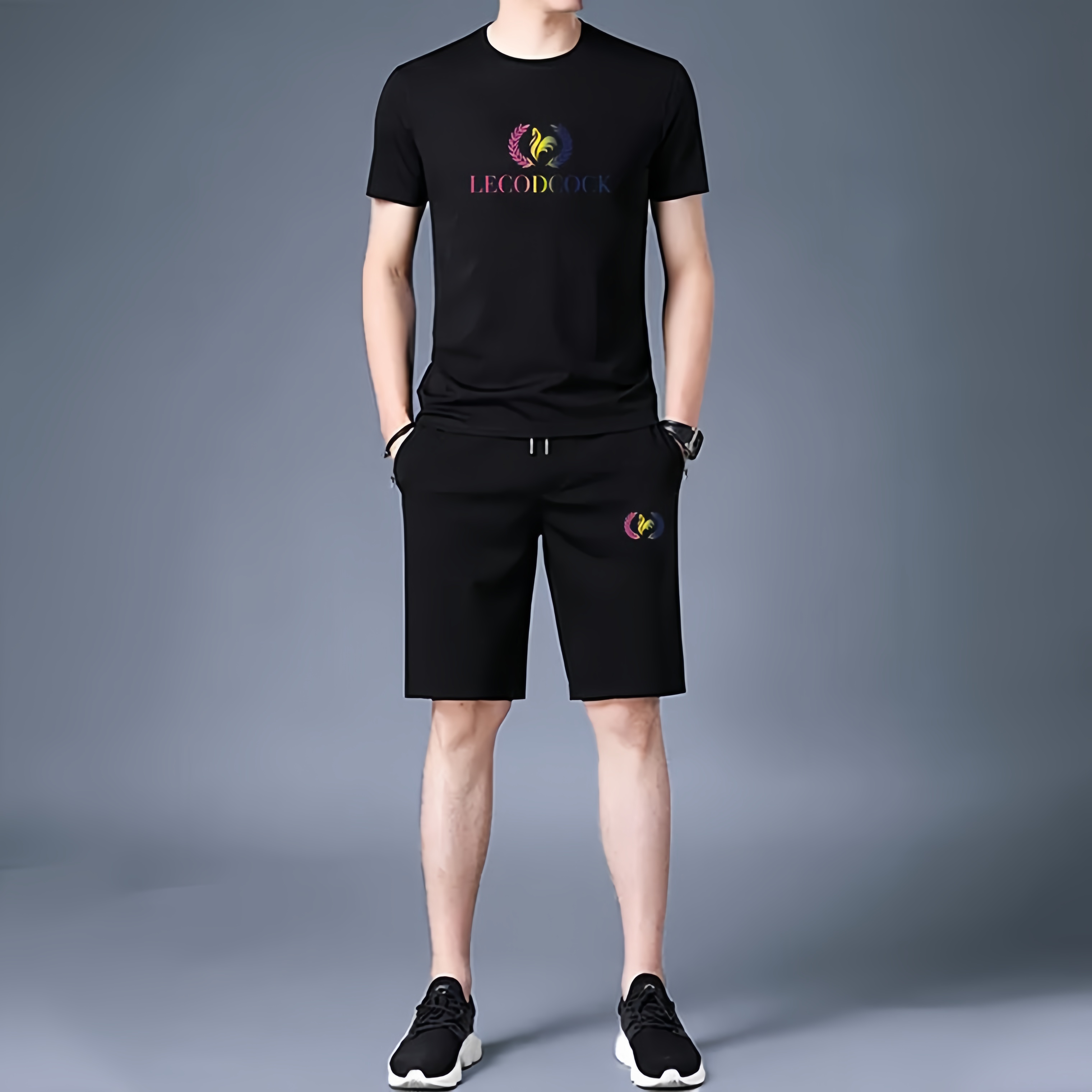 夏季T恤五分裤套装男宽松简约韩版男士休闲运动服短袖短裤一整套