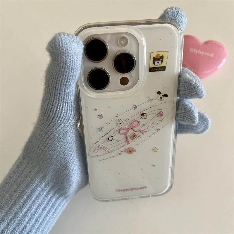 日韩ins可爱少女心简约创意环绕星球小动物玩偶16promax适用iphone15双层印花14pro手机壳苹果13女款防摔硬壳